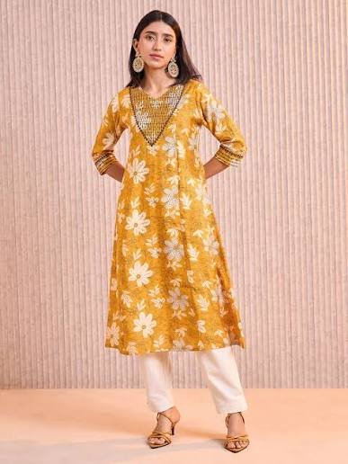 Mustard Charm Printed Kurti